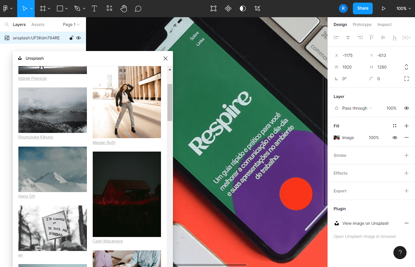 Screenshot: Unsplash Plugin in Figma