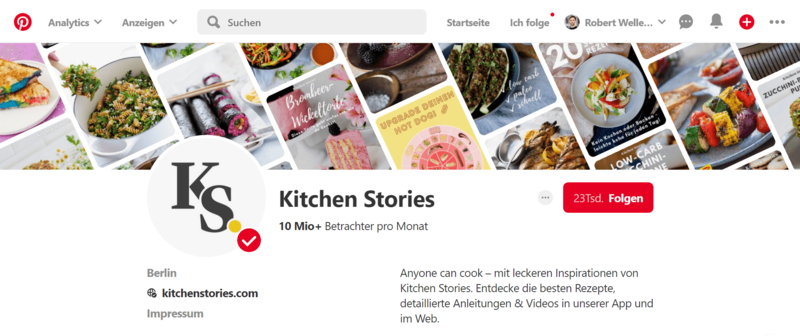 Screenshot Pinterest Account von Kitchen Stories
